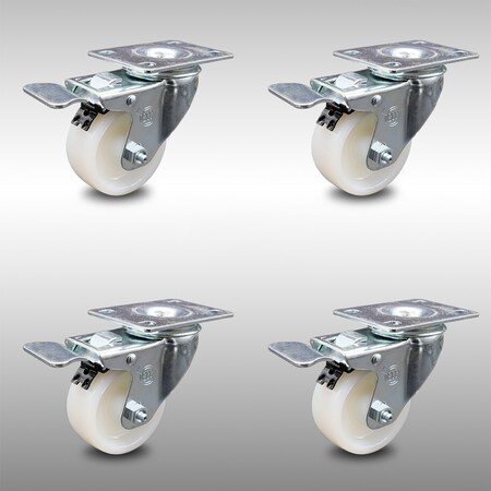 Service Caster 3 Inch SS Nylon Wheel Swivel Top Plate Caster Set with Total Lock Brake SCC SCC-SSTTL20S314-NYS-4